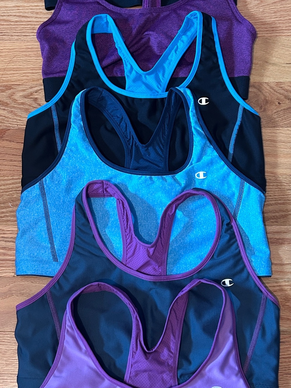 Champion Racerback Sports Bras - Purple, Blue, Black (Set)